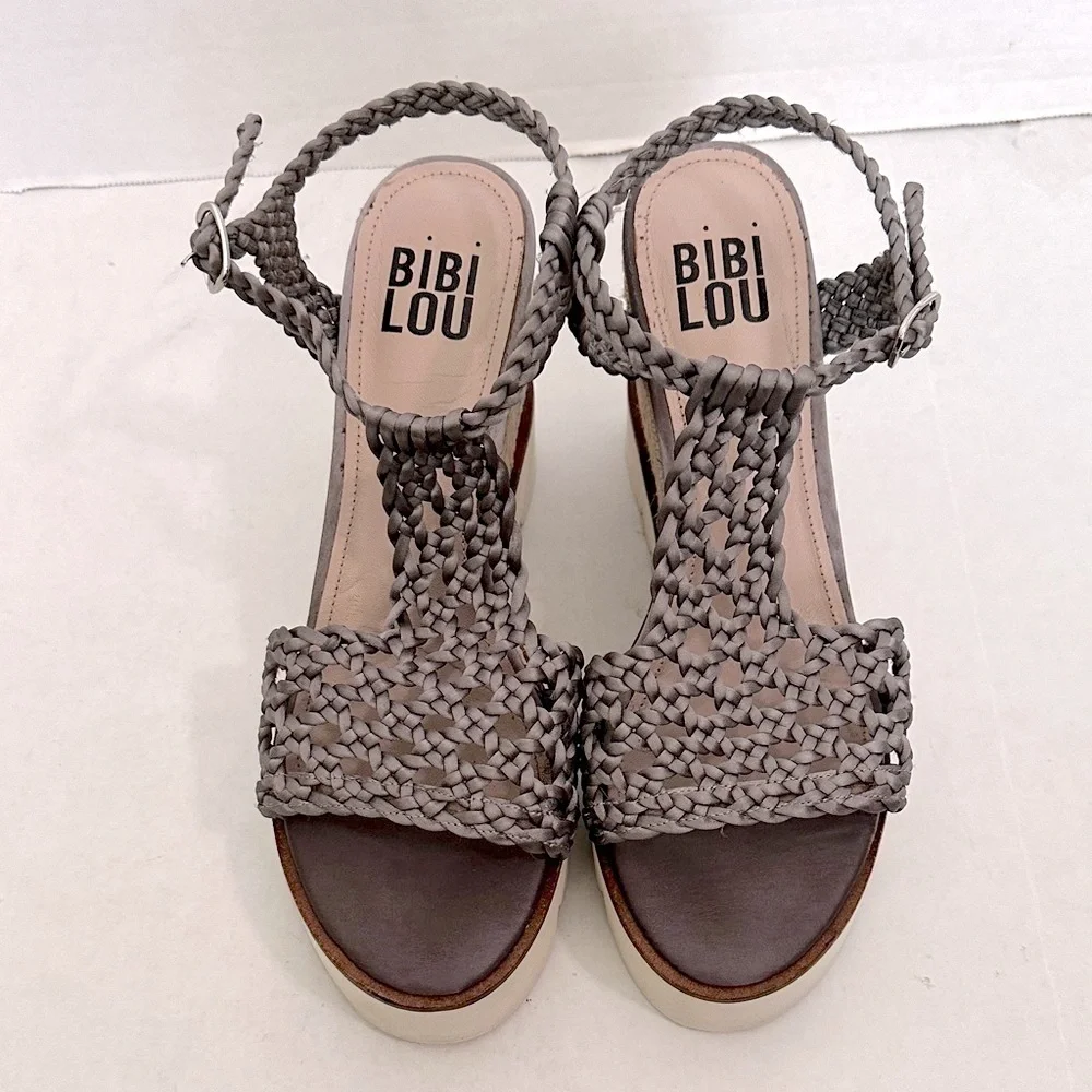 BIBI LOU X Anthropologie ARIEL WEDGE PLATFORM SANDAL IN COLOR NEUTRAL SIZE 39/8